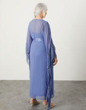 Emma Embellished Fringe Kaftan Dress in Recycled Polyester, Blue (BLUE), large