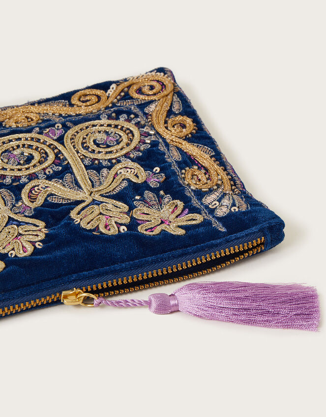 Embroidered Zip Top Pouch, , large