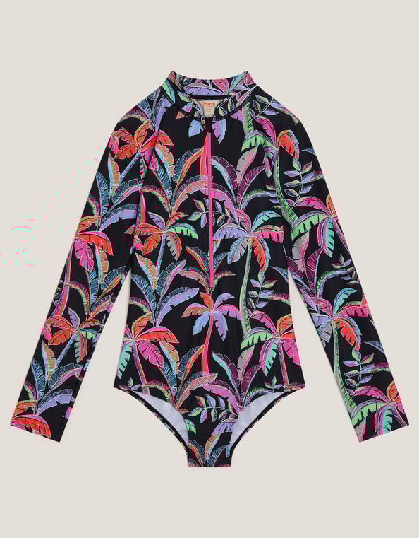 Tropical UPF50+ Long Sleeve Swimsuit, Black (BLACK), large