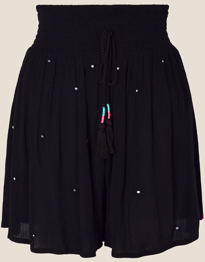 Mirrorwork Embroidered Shorts, Black (BLACK), large