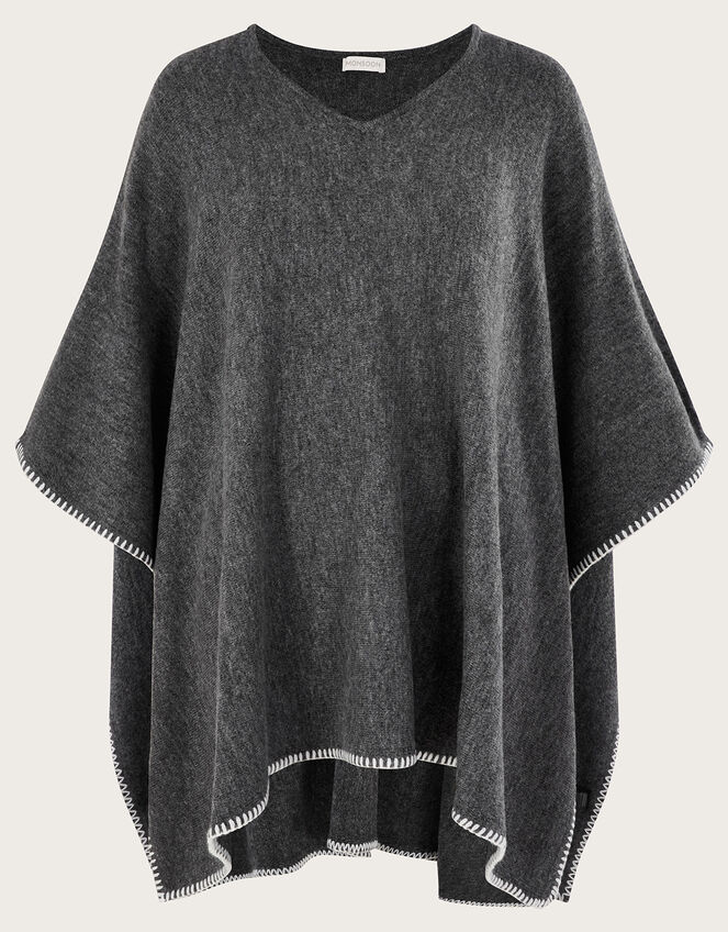Blanket Stitch Knitted Poncho, , large