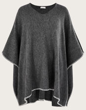 Blanket Stitch Knitted Poncho, , large