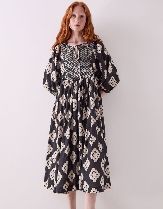 East Kaira Cotton Midi Dress, Black (BLACK WHITE), large