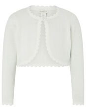 Baby Niamh Cropped Sparkle Knitted Cardigan, Ivory (IVORY), large