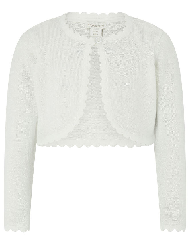 Baby Niamh Cropped Sparkle Knitted Cardigan, Ivory (IVORY), large