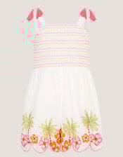 Palm Print Smocked Playsuit, Ivory (IVORY), large
