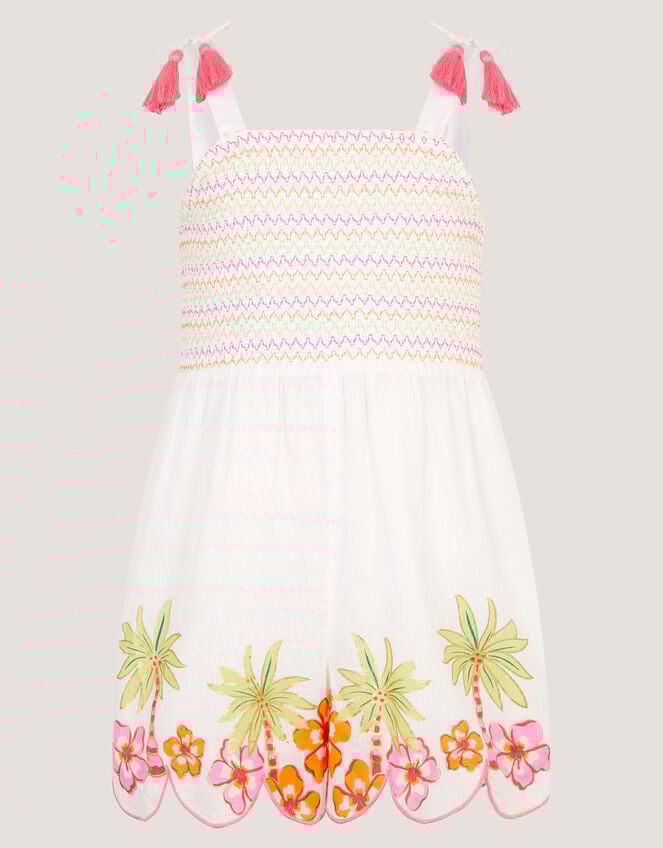 Palm Print Smocked Playsuit, Ivory (IVORY), large