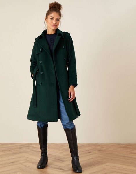 Wren Trench Coat in Wool Blend Teal, Teal (TEAL), large