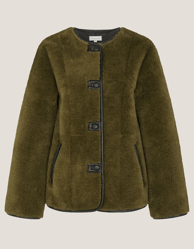 Lara Faux Fur Teddy Jacket, Green (KHAKI), large