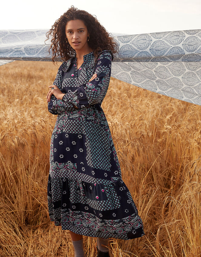 ARTISAN STUDIO Patch Print Dress , Blue (NAVY), large