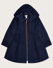 Zip Front Hooded Coat, Blue (NAVY), large