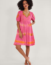 Bandhani Dye Print Contrast Lining Dress in LENZING™ ECOVERO™, Orange (CORAL), large