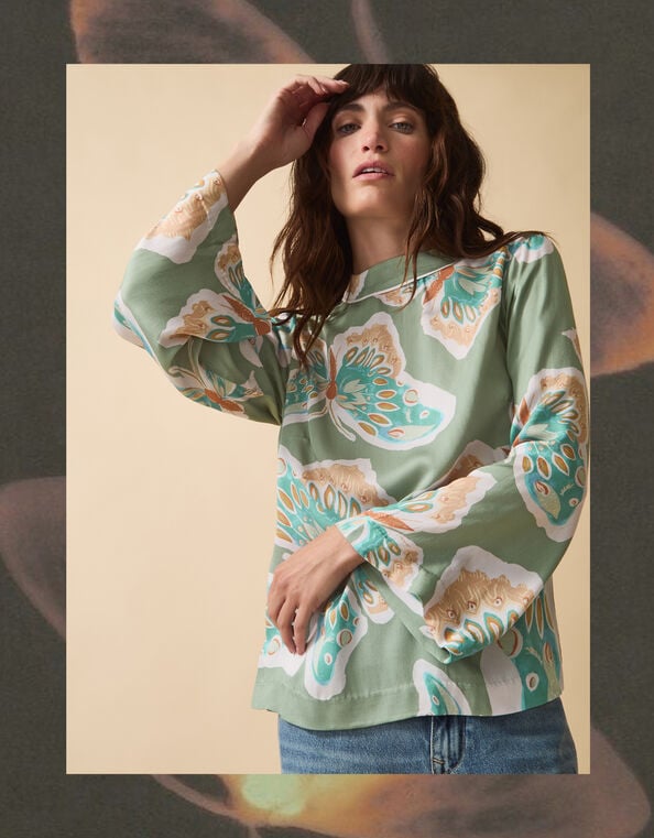 Clemence Aurelie Butterfly Top, Green (SAGE), large