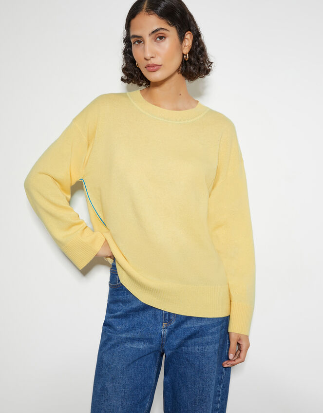 Cindy Cashmere Crewneck Sweater, Yellow (YELLOW), large