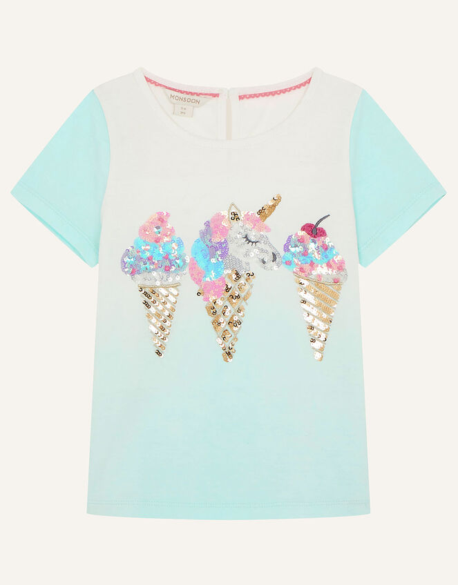 Sequin Unicorn Ice Cream Top, Blue (TURQUOISE), large