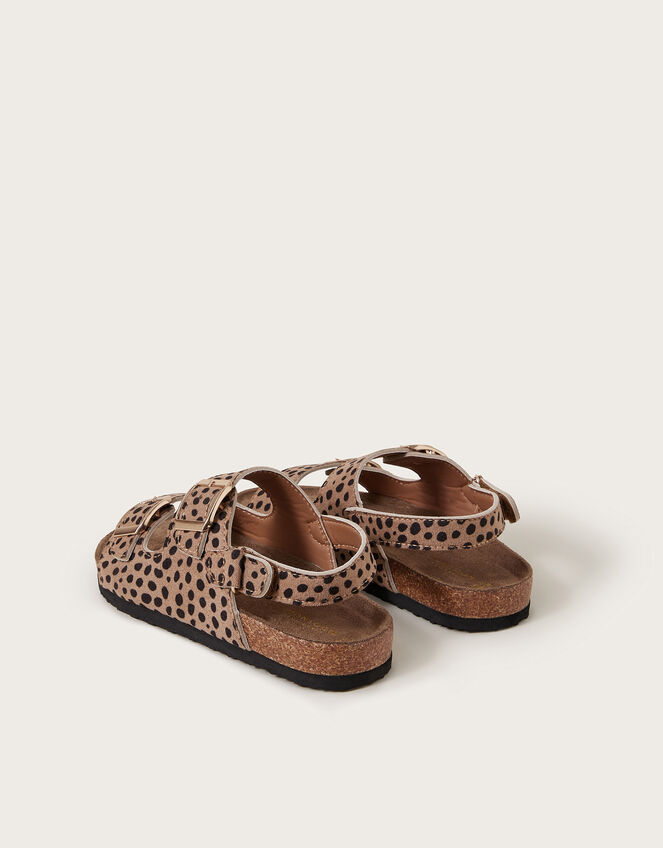 Leopard Print Buckle Sandals, Brown (BROWN), large