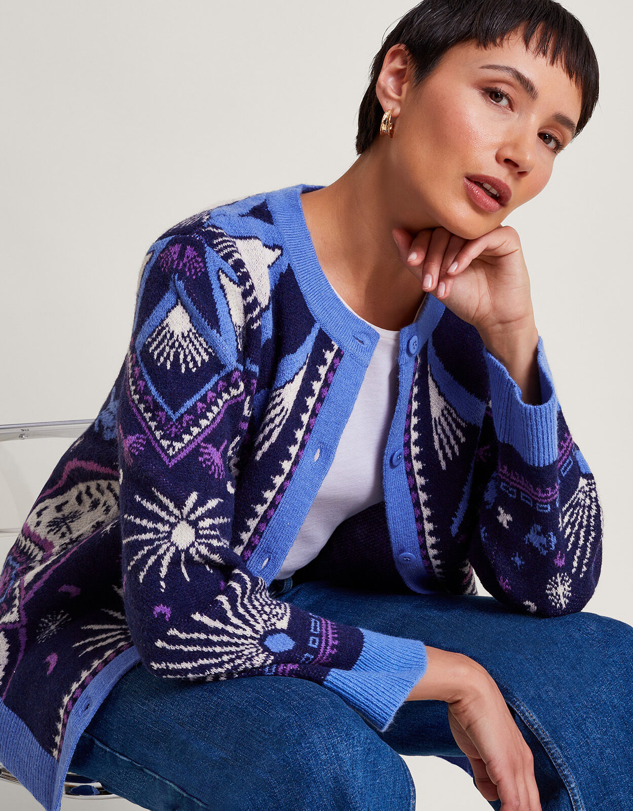 Elsie Print Cardigan Blue Cardigans Monsoon Global