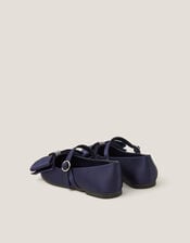 Bow Satin Ballet Flats, Blue (NAVY), large
