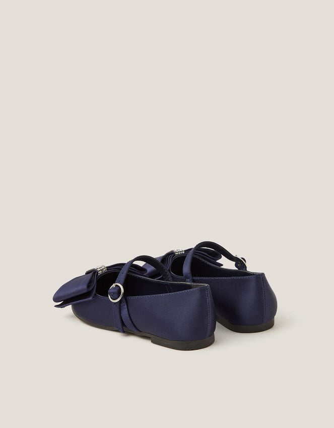 Bow Satin Ballet Flats, Blue (NAVY), large