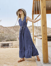 Hemp Denim Sleeveless Tiered Dress, Blue (DENIM BLUE), large