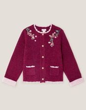 Floral Embroidered Cardigan, Red (BURGUNDY), large