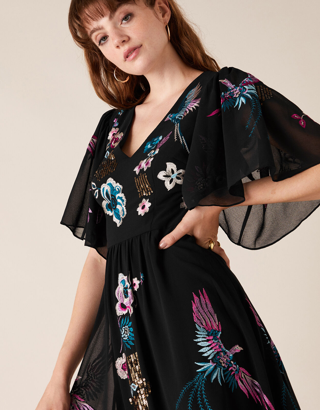 Perrie Embroidered Midi Dress Black Evening Dresses Monsoon