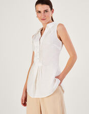 Beryl Longline Linen Tunic Top, White (WHITE), large