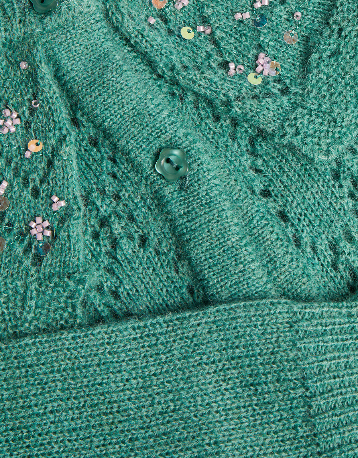 Pointelle Sequin Collar Cardigan Green