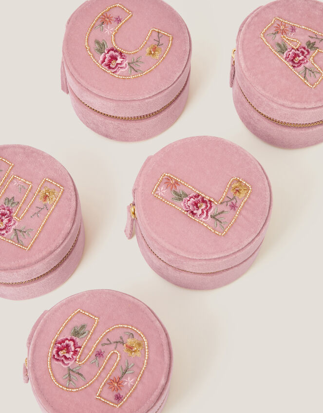 Floral Embroidered Initial Jewellery Box, Pink (PINK), large