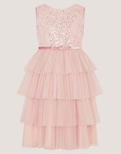 Elodie Sequin Tiered Party Dress, Pink (PALE PINK), large