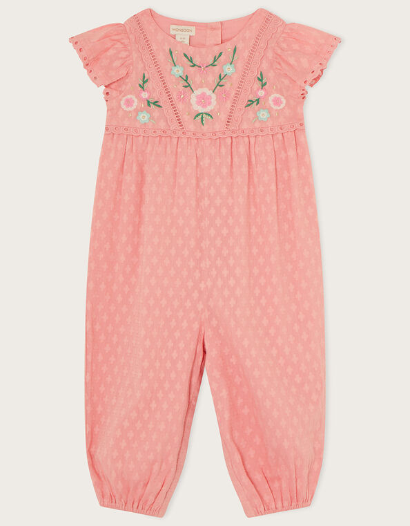 Baby Dobby Embroidered Floral Romper, Pink (PINK), large