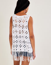 Crochet Waistcoat in Sustainable Cotton, White (WHITE), large