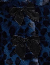 Animal Print Faux Fur Bow Coat, Blue (BLUE), large