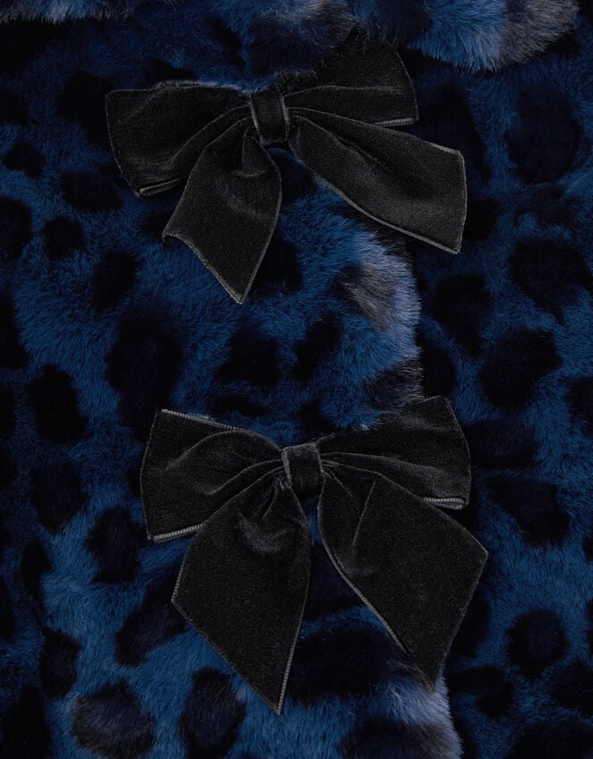 Animal Print Faux Fur Bow Coat, Blue (BLUE), large