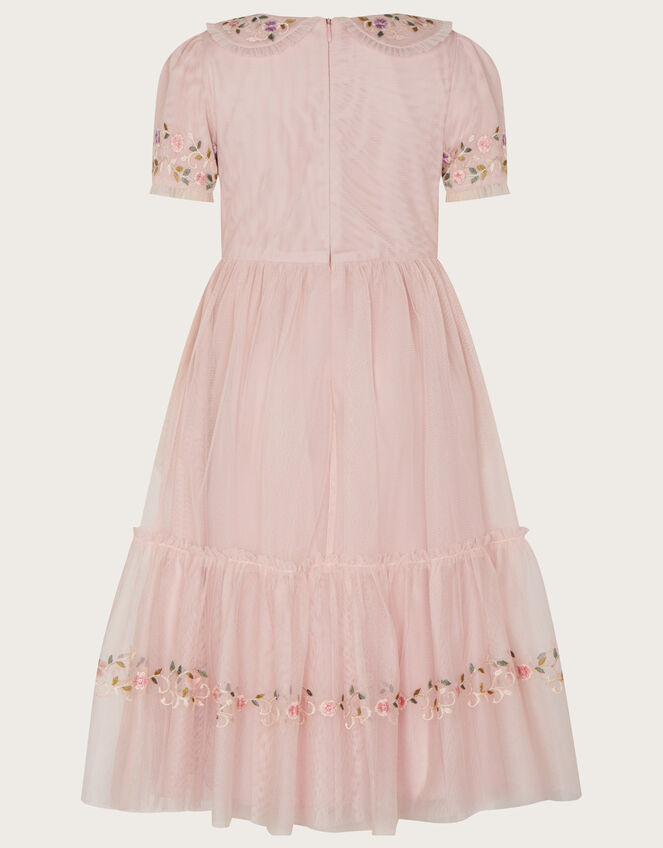 Rose Embroidered Collar Tulle Dress, Pink (PINK), large