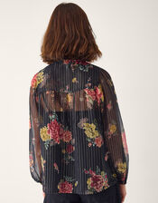 Azami Shimmer Stripe Floral Blouse, Black (BLACK), large