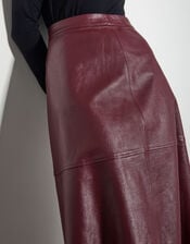 Pippa Faux Leather Midi Skirt, Red (BURGUNDY), large
