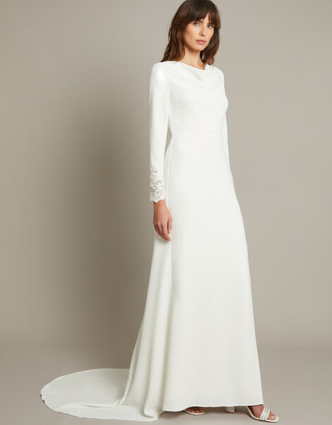 Aleah Long Sleeve Cowl Lace Wedding Dress, Ivory (IVORY), large