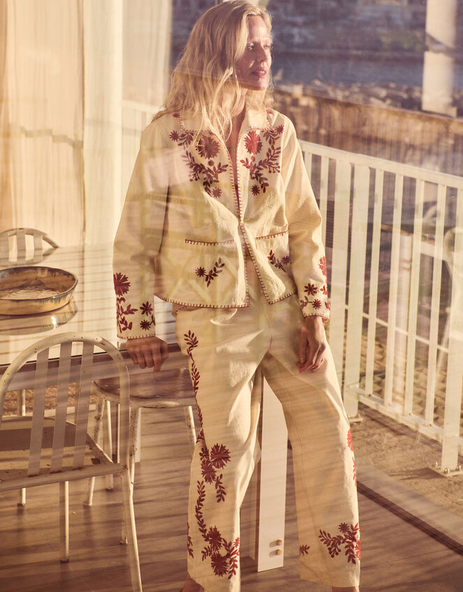 Emilia Floral Embroidered Jacket, Ivory (IVORY), large