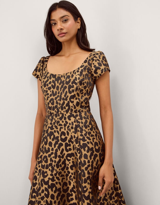 Anna Leopard Print Midi Dress, Camel (BEIGE), large