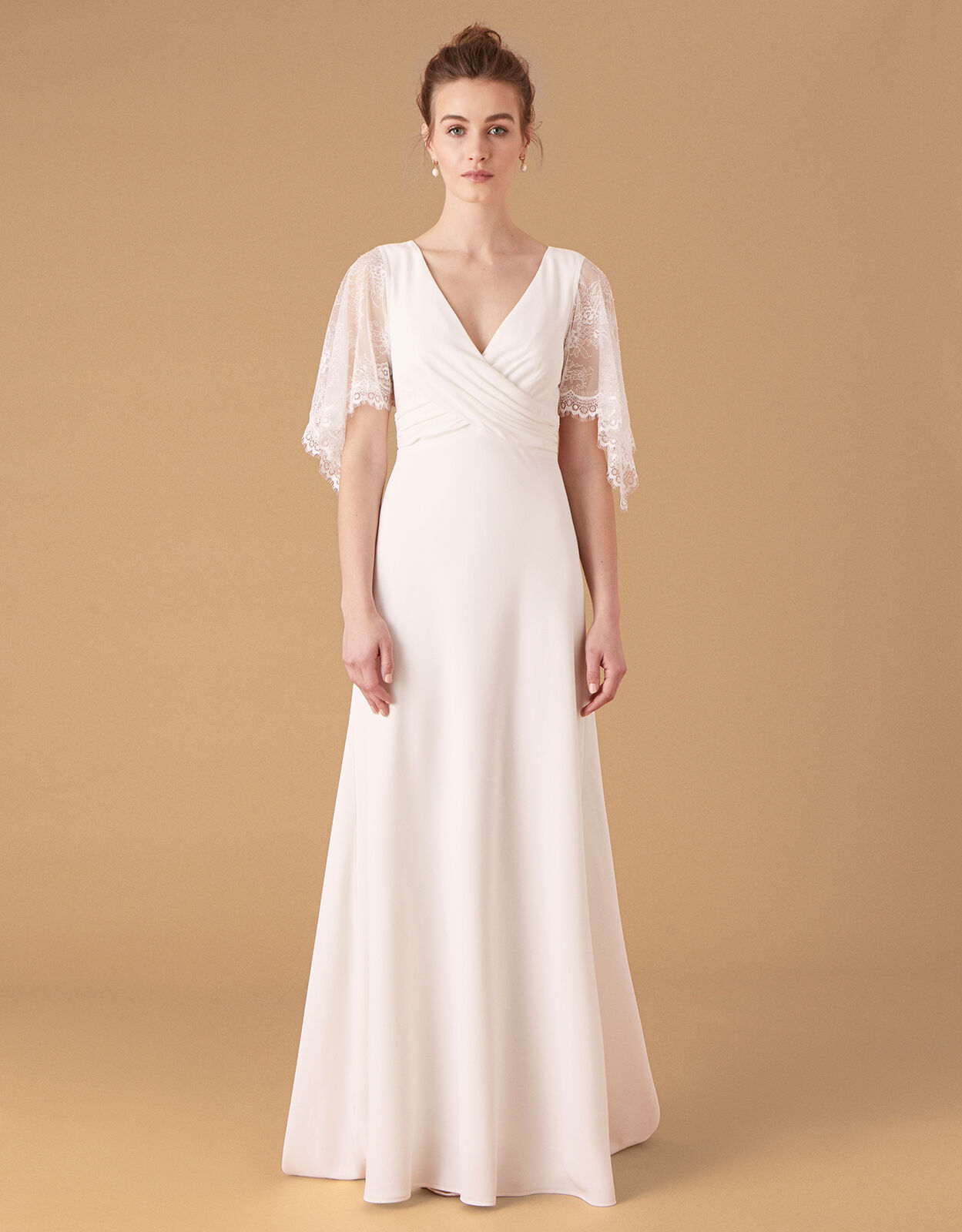 Linda Lace Angel Sleeve Bridal Dress Ivory
