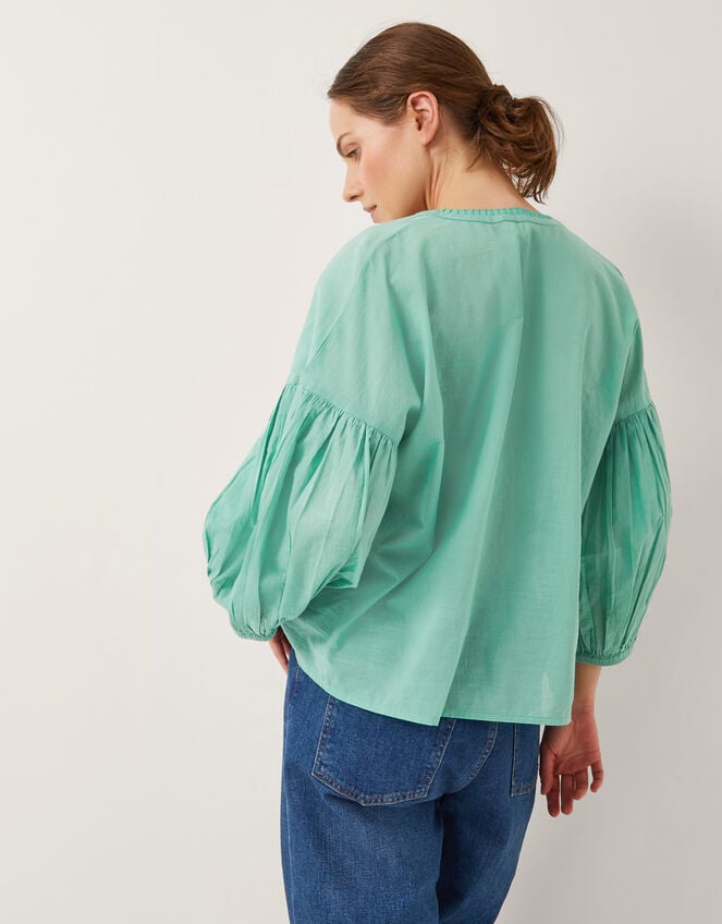 Milly Slouchy Embroidered Blouse, SEA GREEN, large