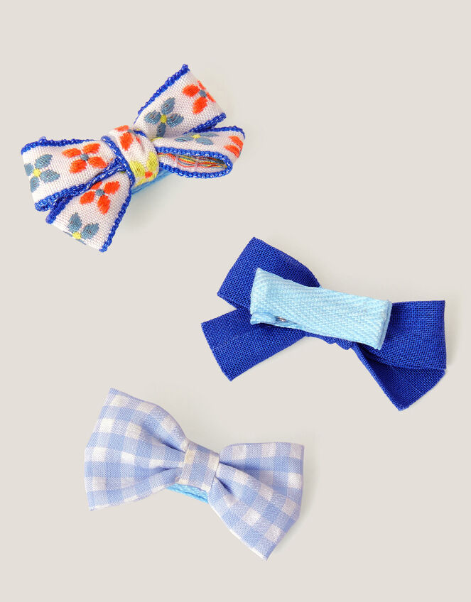 3-Pack Mix Bow Hair Clips, Blue (BLUE), large