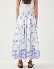 East Amber Hand-Screen Printed Midi Skirt, Ivory (IVORY), large