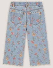 Floral Scallop Trim Jeans, Blue (BLUE), large