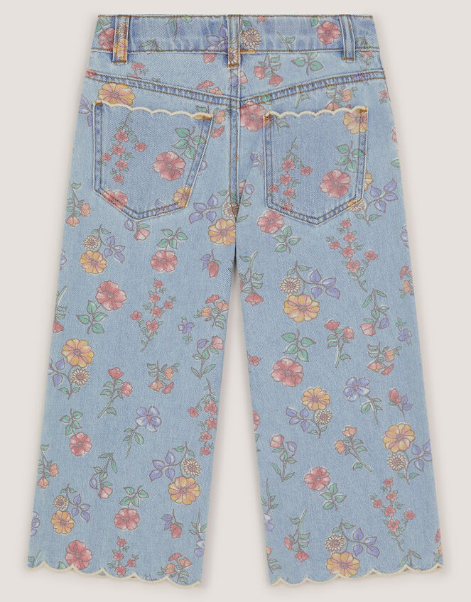 Floral Scallop Trim Jeans, Blue (BLUE), large