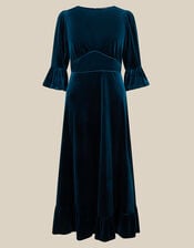 Valda Frill Velvet Jersey Midi Dress, Teal (TEAL), large