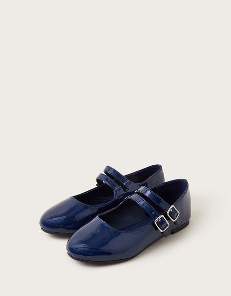 Two-Strap Patent Ballet Flats, Blue (NAVY), large