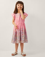 Floral Frill Sleeve Dress, Pink (PINK), large