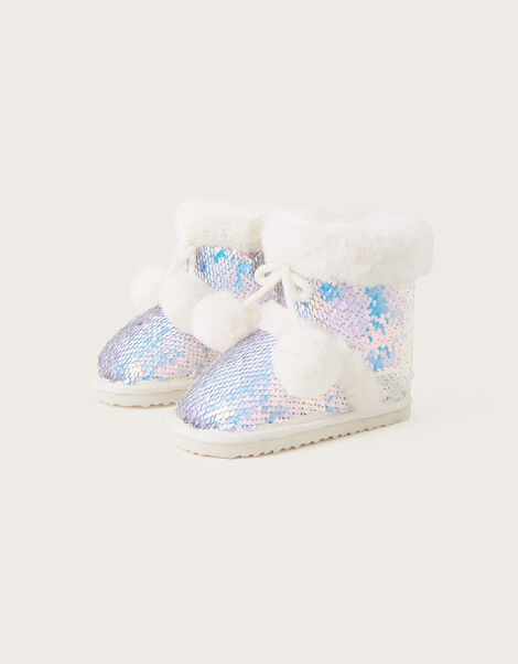 Olivia Sequin Slipper Boots, Ivory (IVORY), large